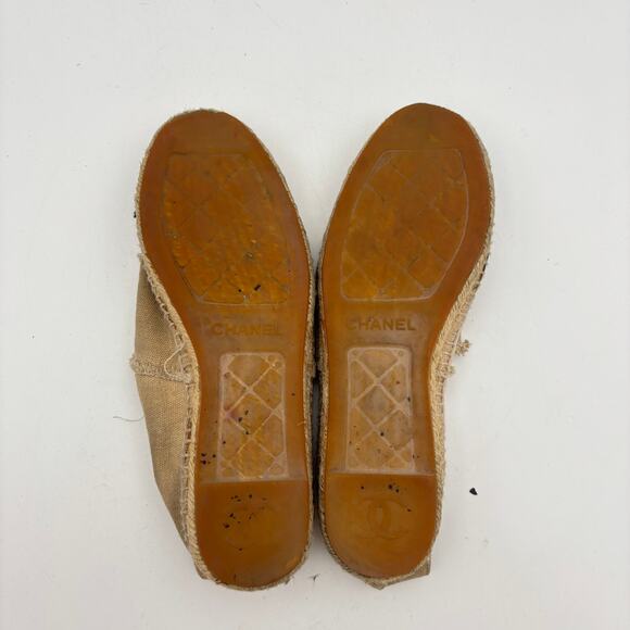 Chanel CC Logo Canvas Black Cap Toe Espadrilles Slip Ons Women's 37 - Picture 8 of 14